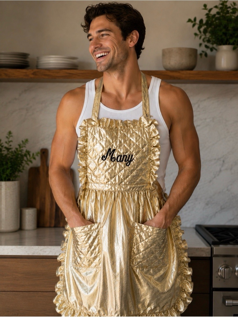 Mary Gold Apron with Ruffles